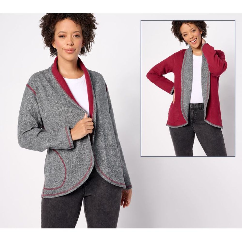 Cuddl Duds Women's Top Sweater Sz XL Reversible Fleece Cardigan Red A618083